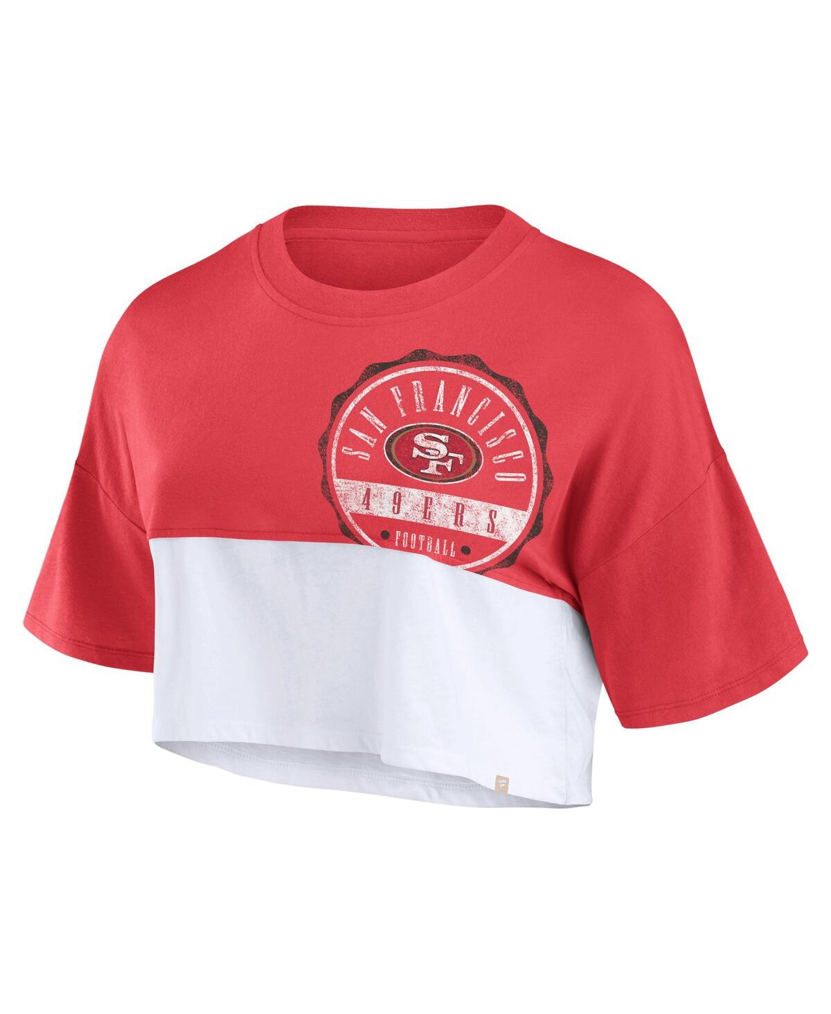Shop Fanatics Women's  Scarlet, White San Francisco 49ers Boxy Color Split Cropped T-shirt In Scarlet,white