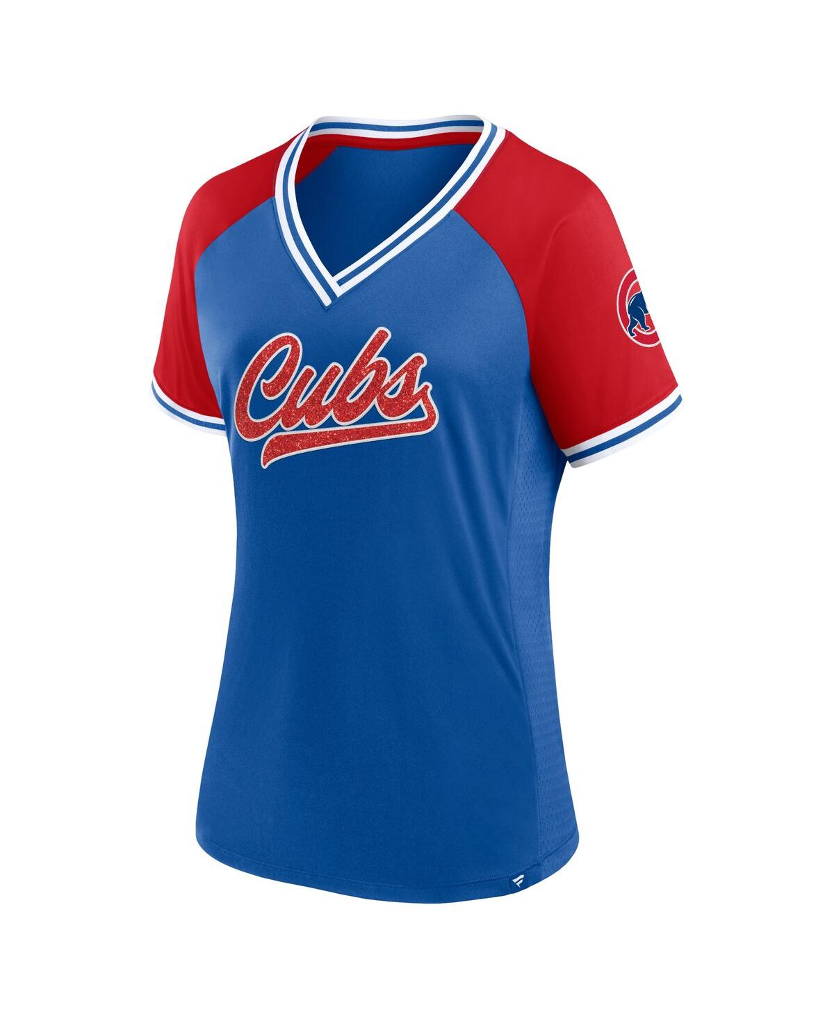 Shop Fanatics Women's  Royal Chicago Cubs Glitz & Glam League Diva Raglan V-neck T-shirt