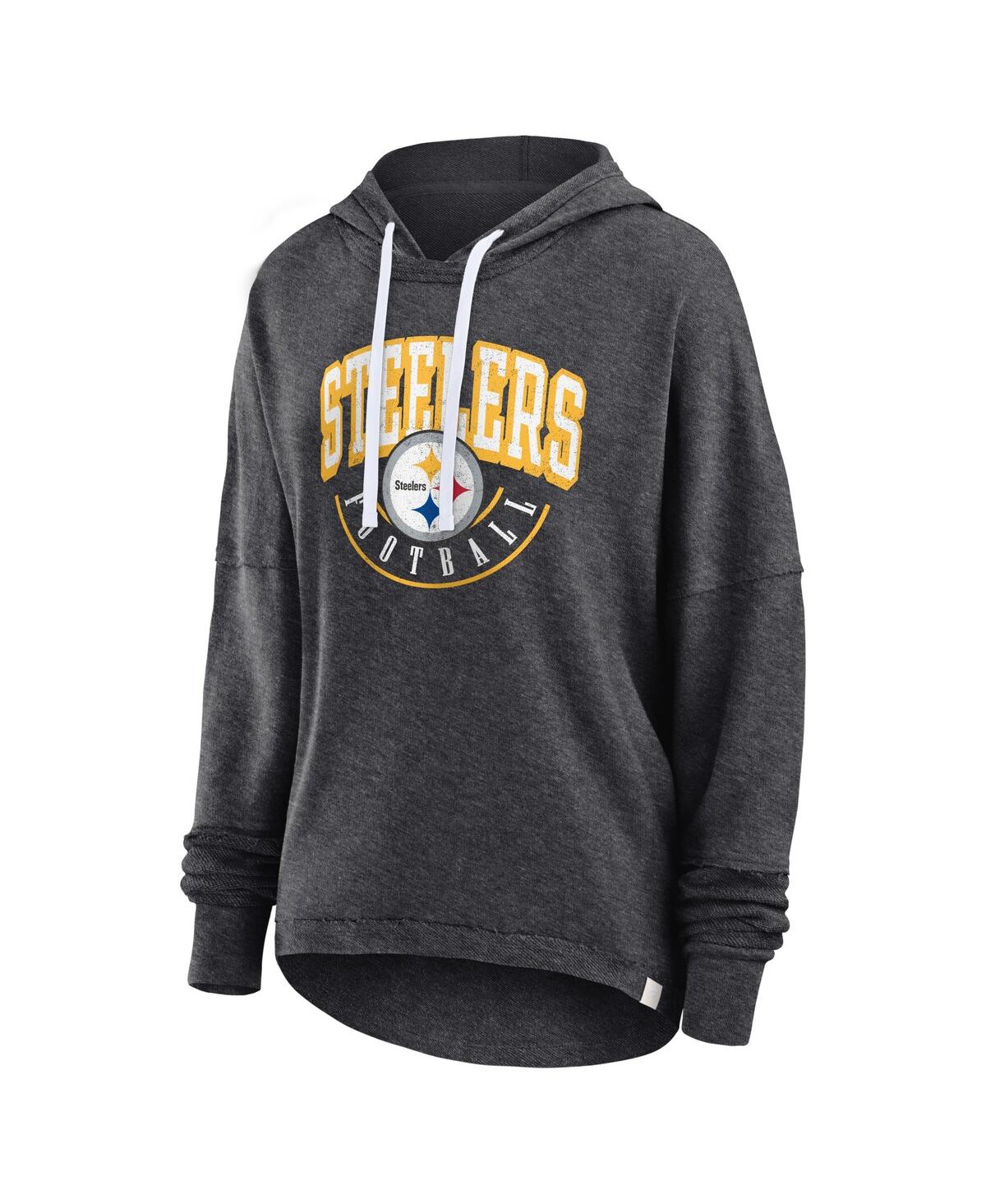 Fanatics Women's  Charcoal Distressed Pittsburgh Steelers Lightewight Modest Crop Lounge Helmet Arch In Charcoal