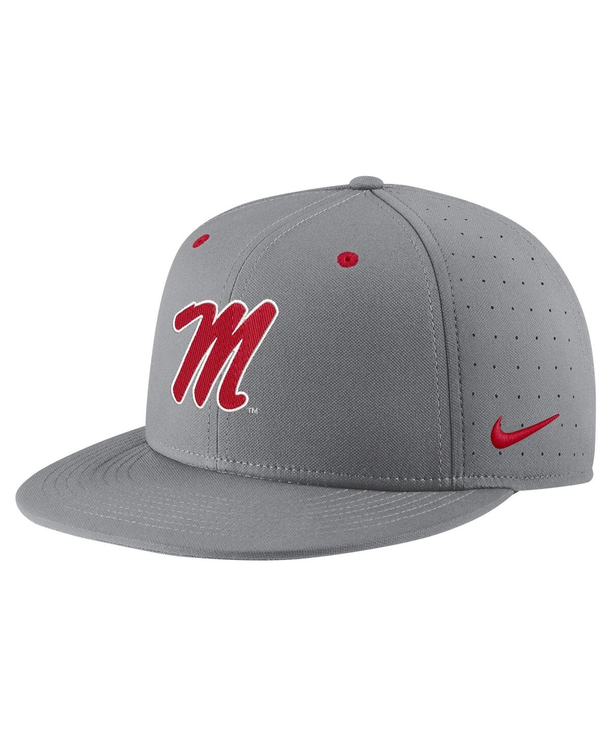 Shop Nike Men's  Gray Ole Miss Rebels Usa Side Patch True Aerobill Performance Fitted Hat