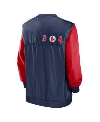Men's White, Navy Boston Red Sox Rewind Warmup V-Neck Pullover Jacket