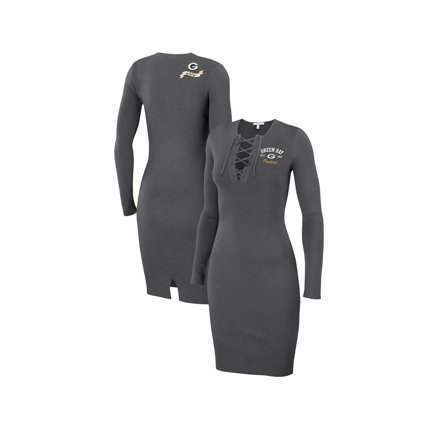 Women's Charcoal Green Bay Packers Lace Up Long Sleeve Dress