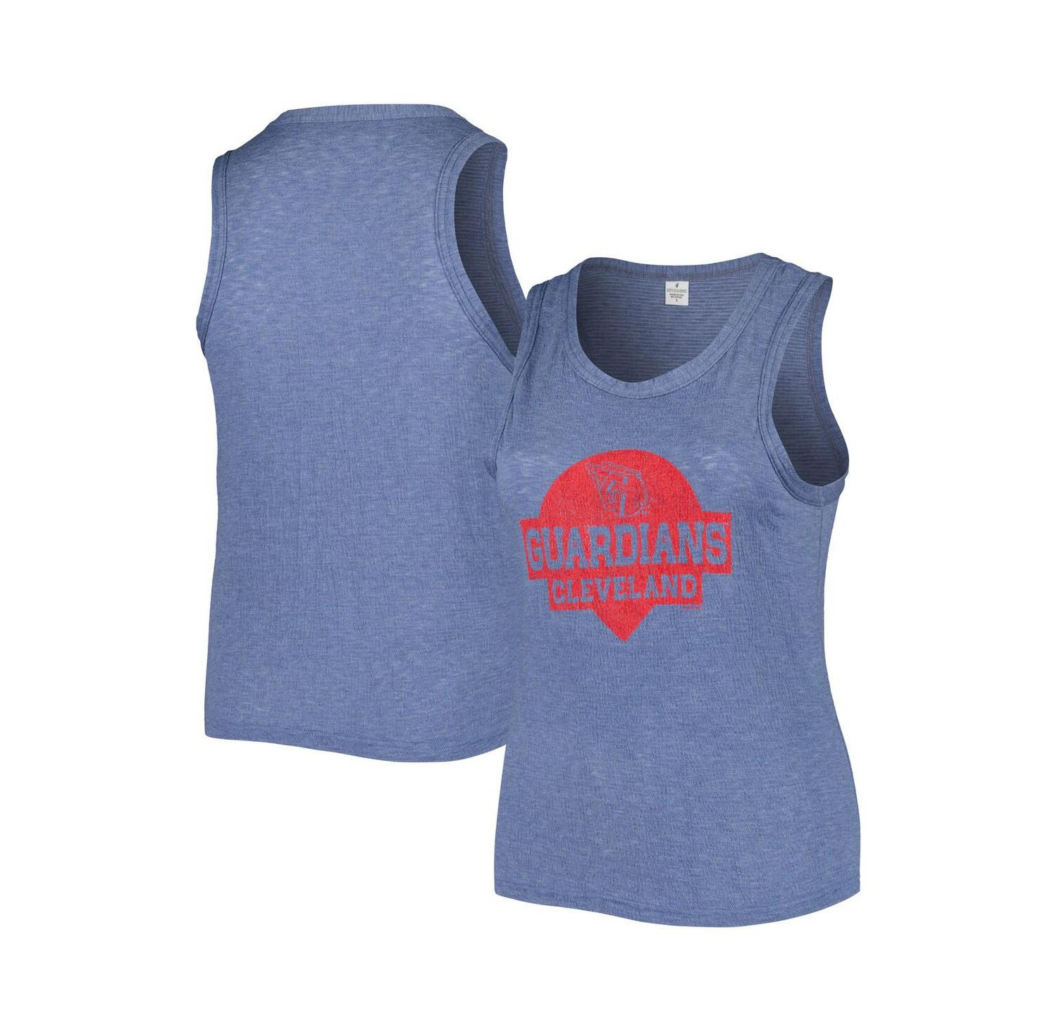 Women's Navy Distressed Cleveland Guardians Plus Size High Neck Tri-Blend Tank Top