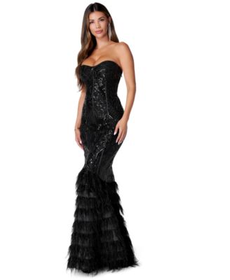 Bebe - Juniors' Sequin Feather Evening Gown