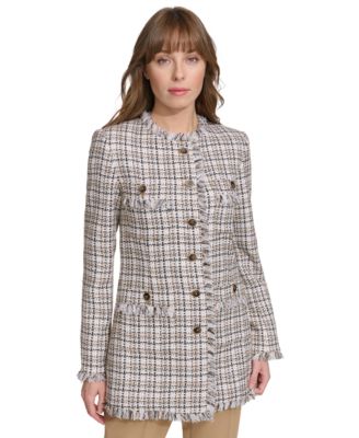 Tommy Hilfiger - Women's Tweed Fringe-Trimmed Button-Down Jacket