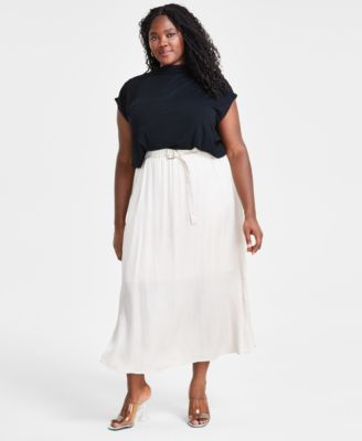 Trendy Plus Size Short Sleeve Blouson Top Belted Maxi Skirt Created For Macys