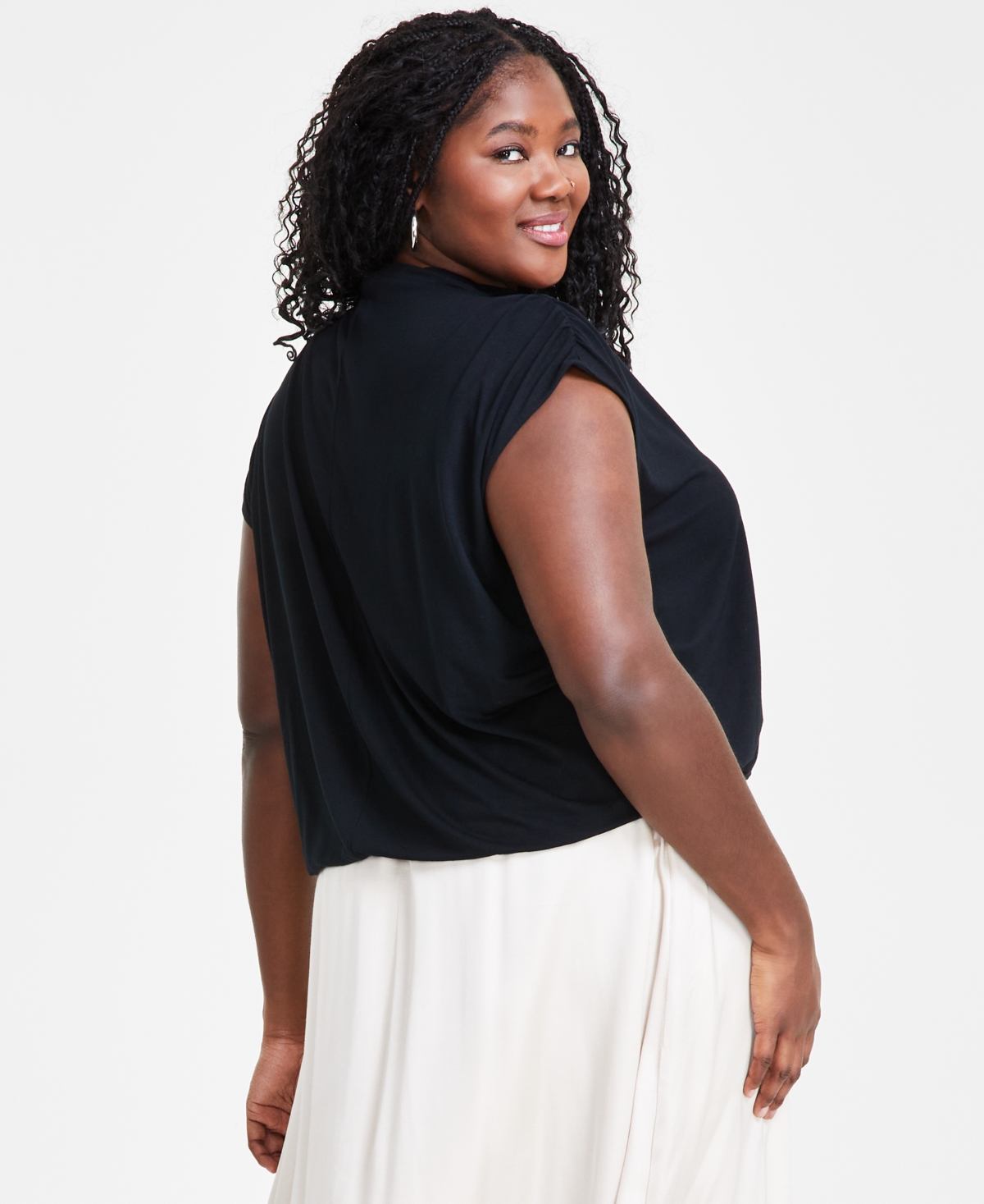 Bar Iii Trendy Plus Size Short-Sleeve Blouson Tee, Created for Macy's
