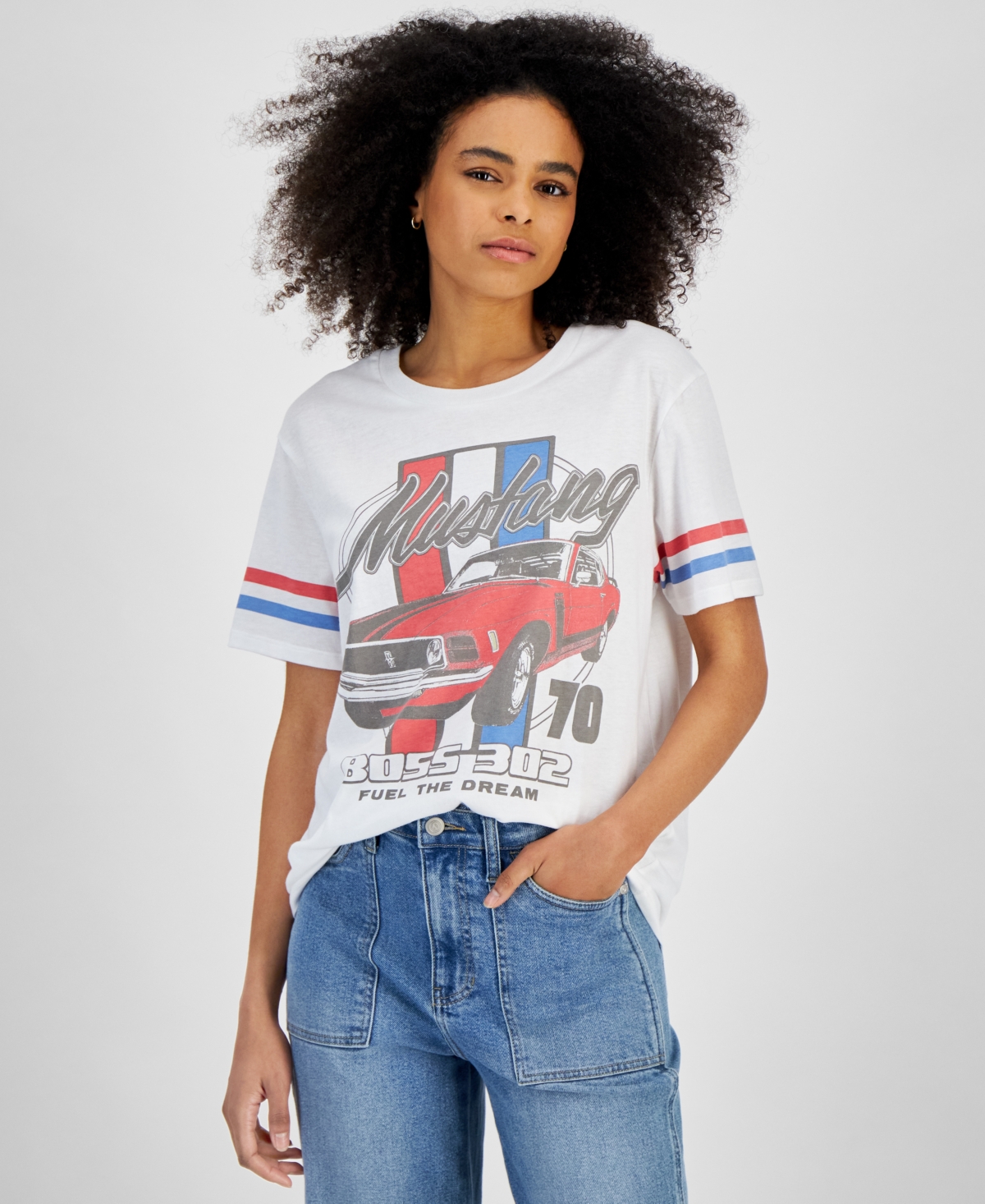 Shop Love Tribe Juniors' Mustang-graphic Crewneck Short-sleeve T-shirt In White
