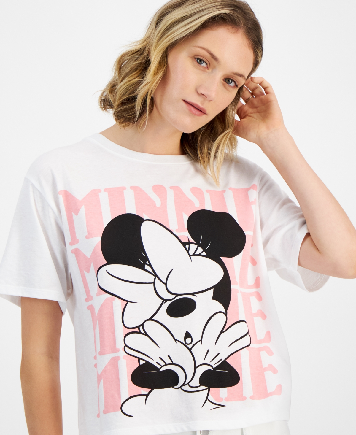 Shop Disney Juniors' Minnie Mouse Graphic Crewneck T-shirt In White