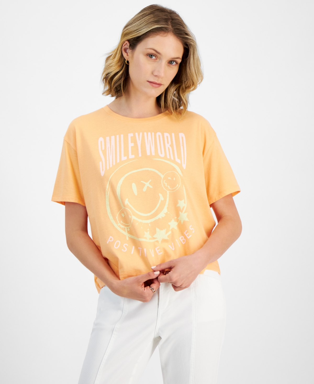 Shop Grayson Threads, The Label Juniors' Smiley Graphic T-shirt In Orange