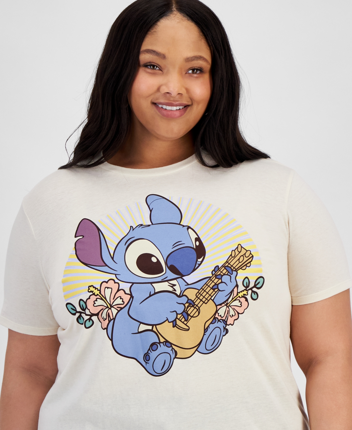 Shop Disney Trendy Plus Size Ohana Stitch Graphic T-shirt In Whitecap G