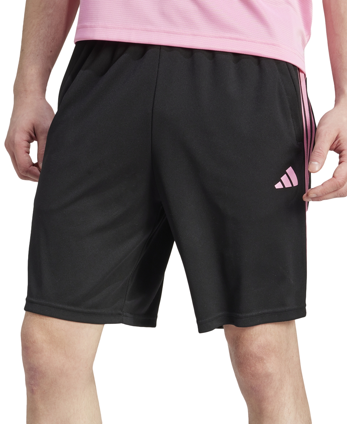 Shop Adidas Originals Men's Train Essentials Classic-fit Aeroready 3-stripes 10" Training Shorts In Black,white,bliss Pink