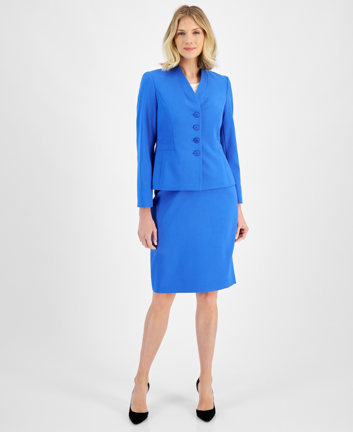 Women's Stand-Collar Pencil Skirt Suit, Regular & Petite - Cornflower