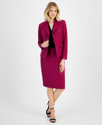 Women's Textured Three-Button Jacket & Skirt Suit Set, Regular & Petite
