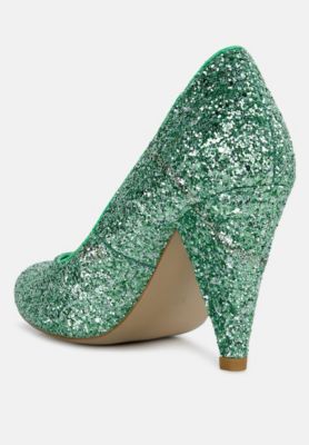 Womens Sugar Plum Glitter Conical Heel Pumps