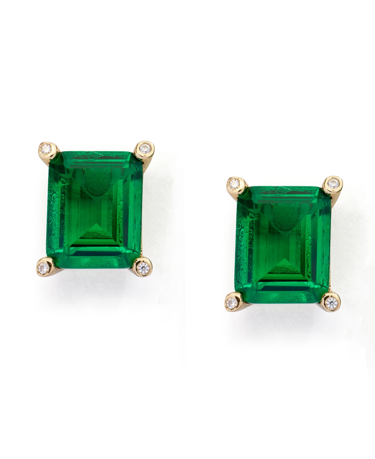 Cubic Zirconia Emerald Cut Stud Earrings - Green, Gold