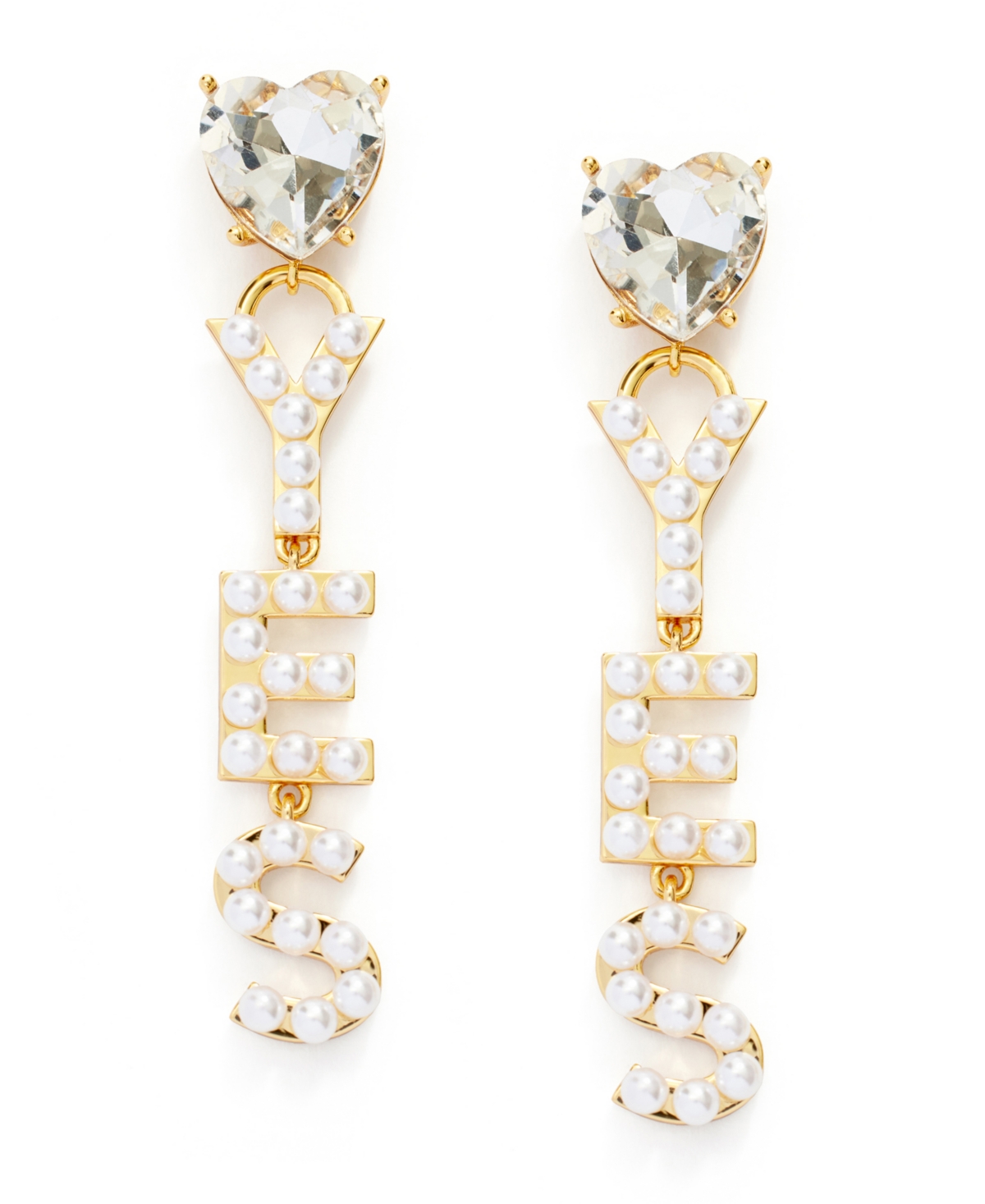 Kleinfeld Faux Stone Heart Imitation Pearl Yes Statement Drop Earrings In Pearl,gold