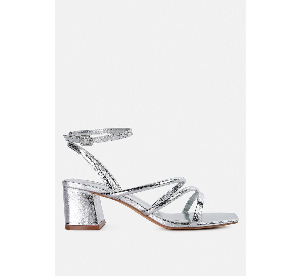 London Rag Right Pose Croc Mid Block Heel Casual Sandals In Silver