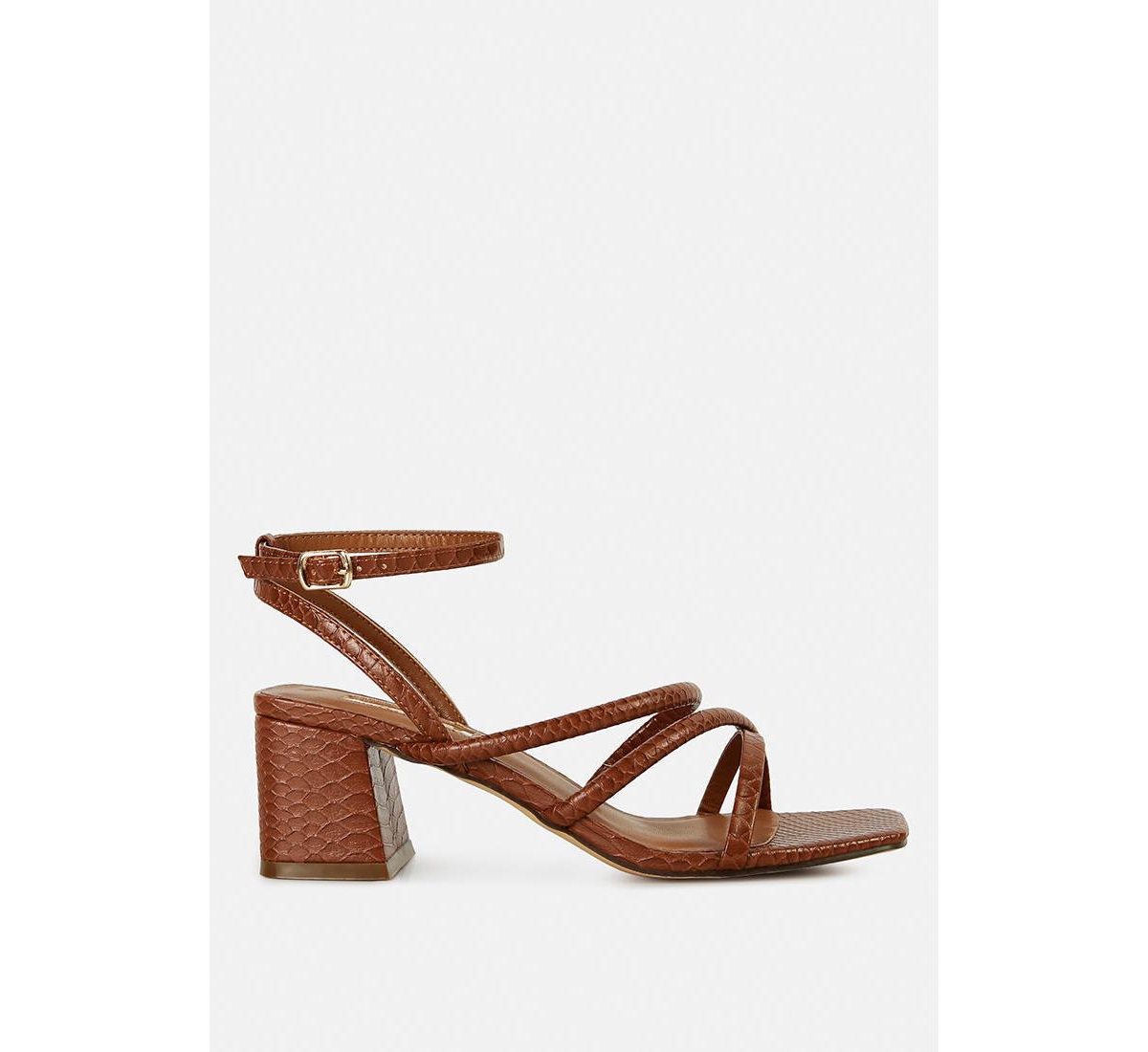 London Rag Right Pose Croc Mid Block Heel Casual Sandals In Tan