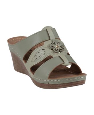 Women's Spring Triple Band Flower Wedge Sandals