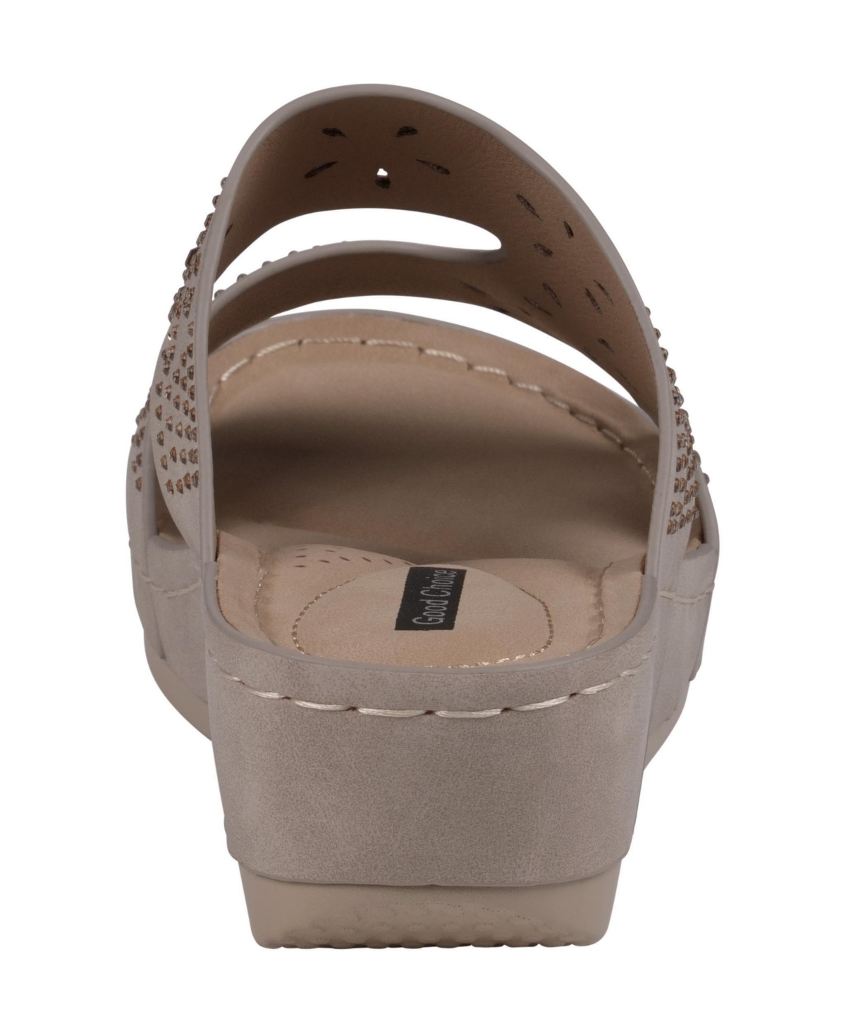 Gc Shoes Women's Santiago Perforated Studded Slip-On Wedge Sandals