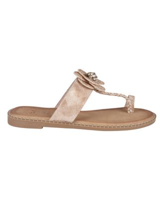 Women's Blossom Flower Embellished Toe Ring Flat Sandals