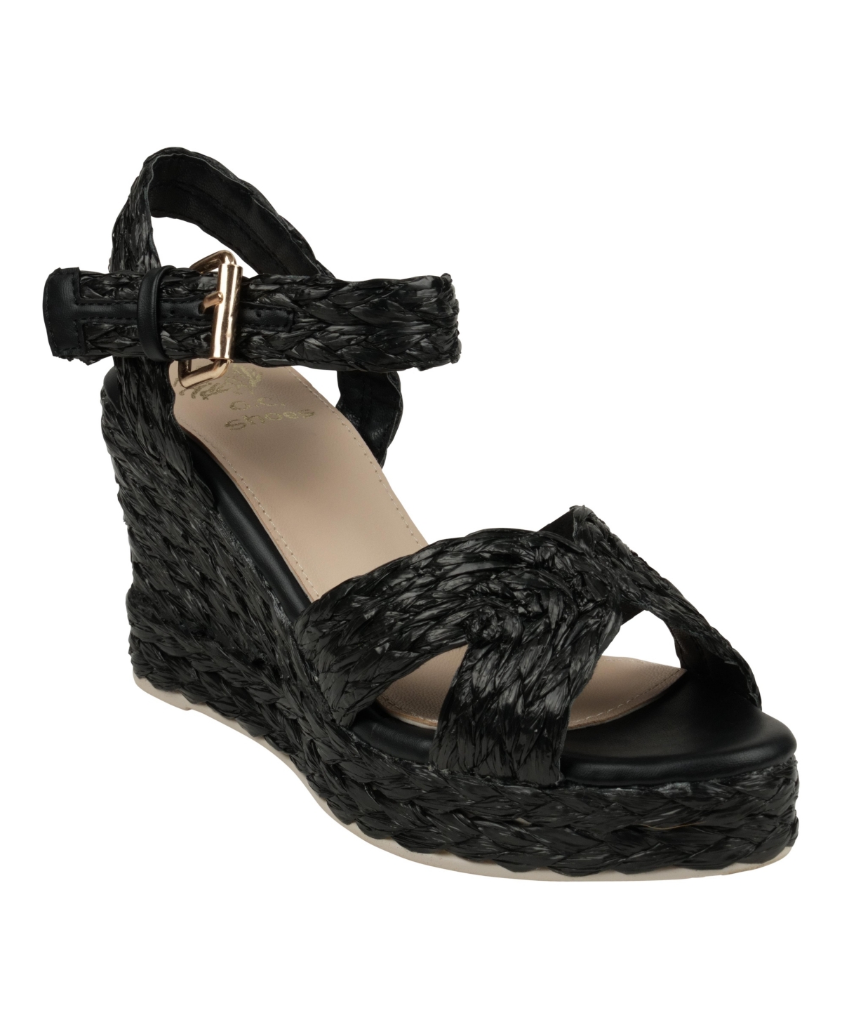 Gc Shoes Women's Maya Raffia Platform Wedge Sandals In Black