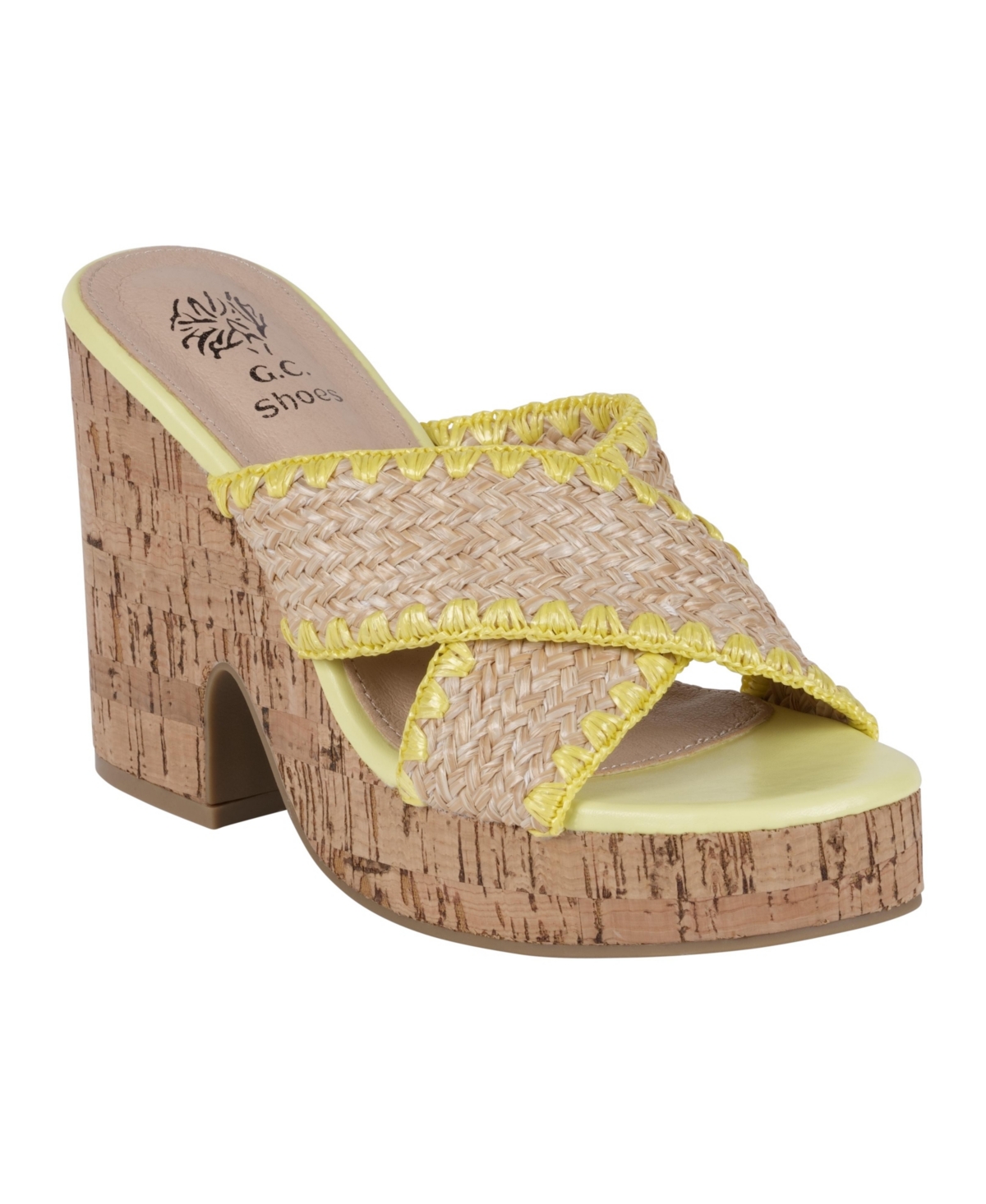 Gc Shoes Women's Elsa Woven Cork Heel Platform Sandals In Yellow