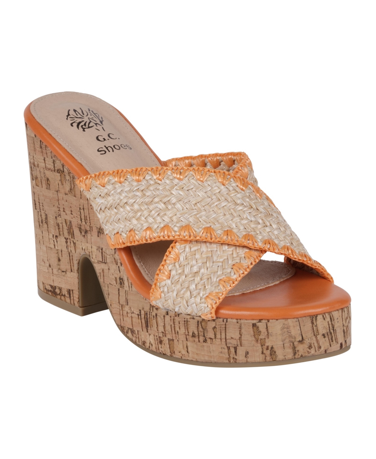 Gc Shoes Women's Elsa Woven Cork Heel Platform Sandals In Orange