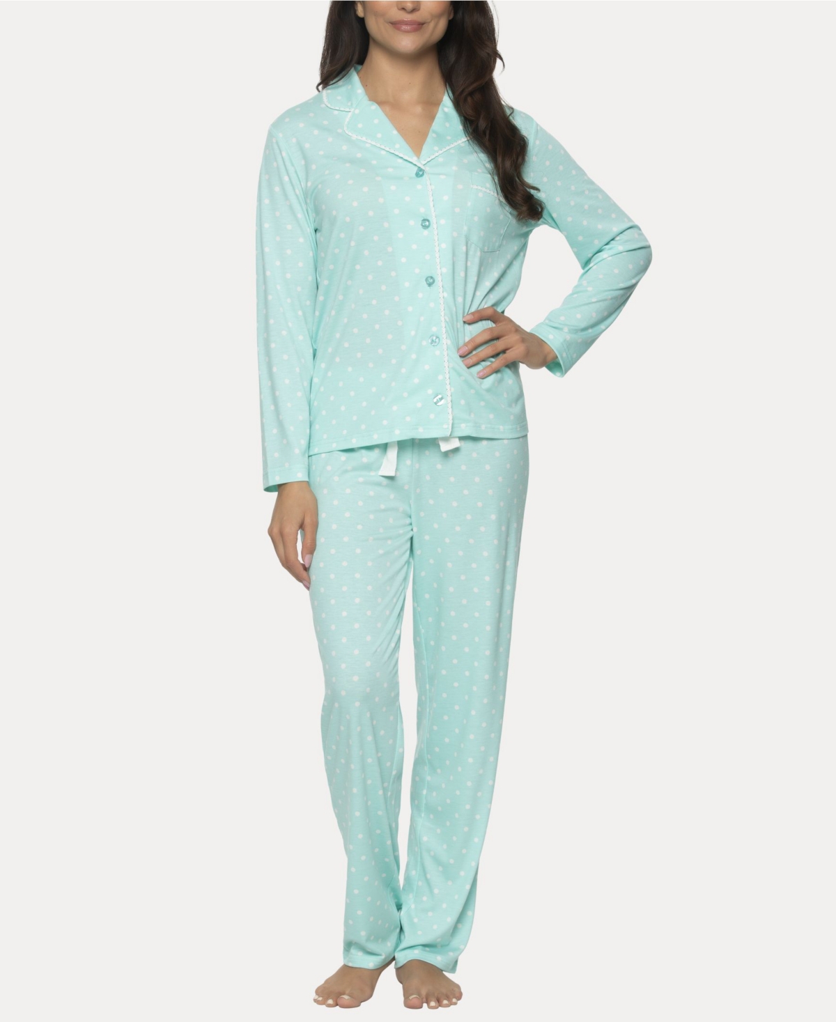 Shop Felina Women's Jessie 2 Pc. Long Sleeve Pajama Set In Island Paradise With White Dots
