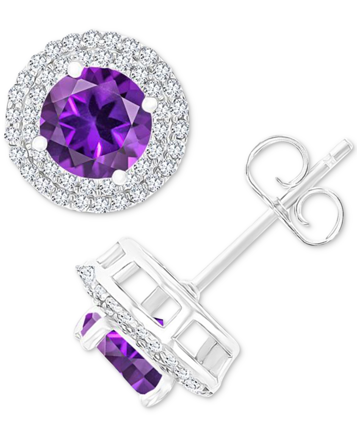 Amethyst (1-1/2 ct. t.w.) & Lab-Grown White Sapphire (1/2 ct. t.w.) Halo Birthstone Stud Earrings in Sterling Silver (Also in Additional Birthstones)