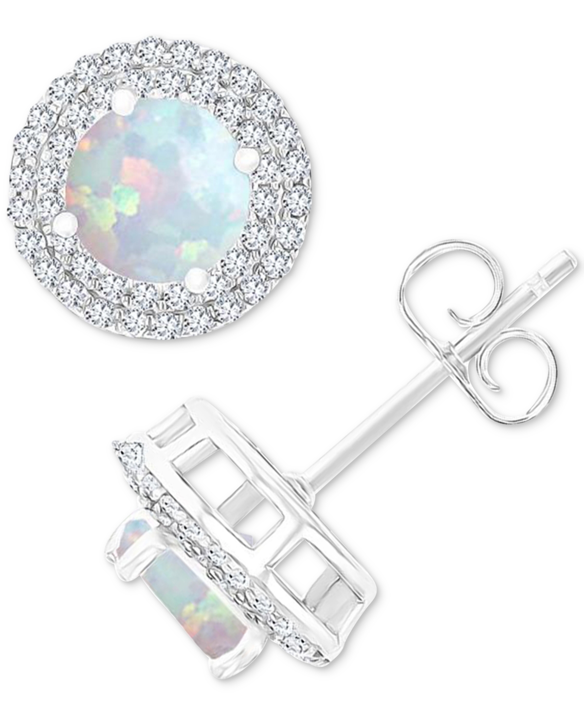 Macy's Amethyst (1-1/2 Ct. T.w.) & Lab-grown White Sapphire (1/2 Ct. T.w.) Halo Birthstone Stud Earrings In In Opal
