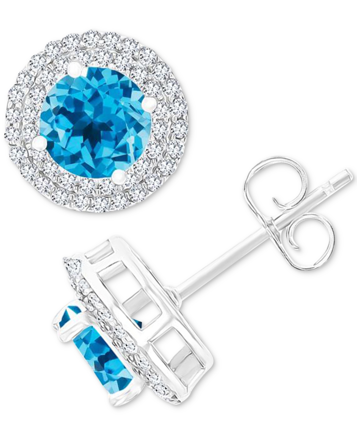 Macy's Amethyst (1-1/2 Ct. T.w.) & Lab-grown White Sapphire (1/2 Ct. T.w.) Halo Birthstone Stud Earrings In In Blue Topaz