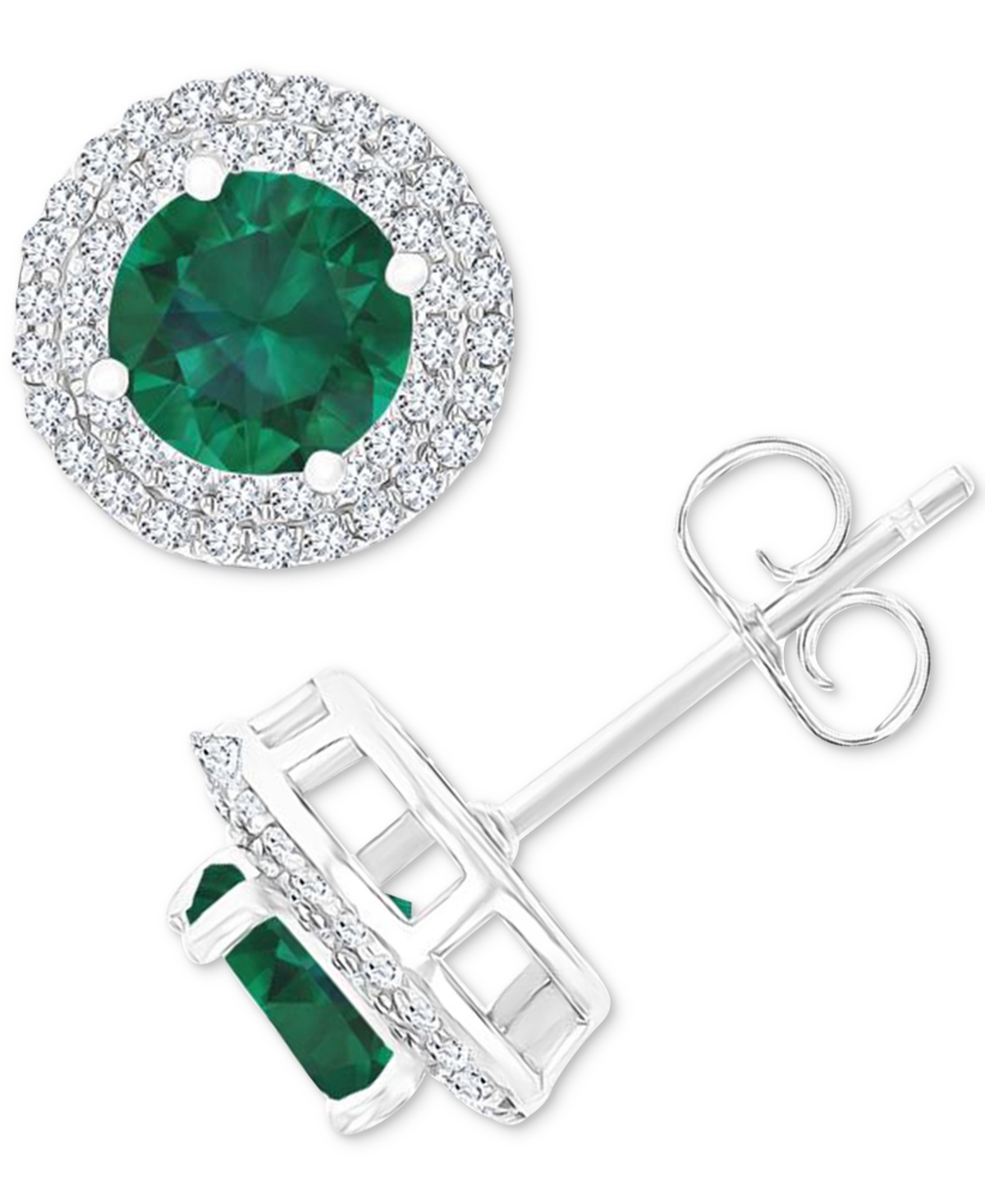 Macy's Amethyst (1-1/2 Ct. T.w.) & Lab-grown White Sapphire (1/2 Ct. T.w.) Halo Birthstone Stud Earrings In In Emerald
