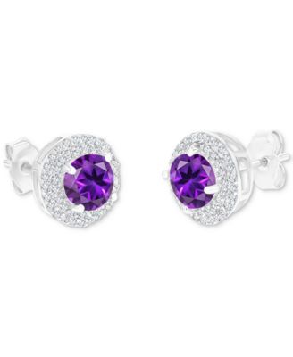 Amethyst (1-1/2 ct. t.w.) & Lab-Grown White Sapphire (1/2 ct. t.w.) Halo Birthstone Stud Earrings in Sterling Silver (Also in Additional Birthstones)