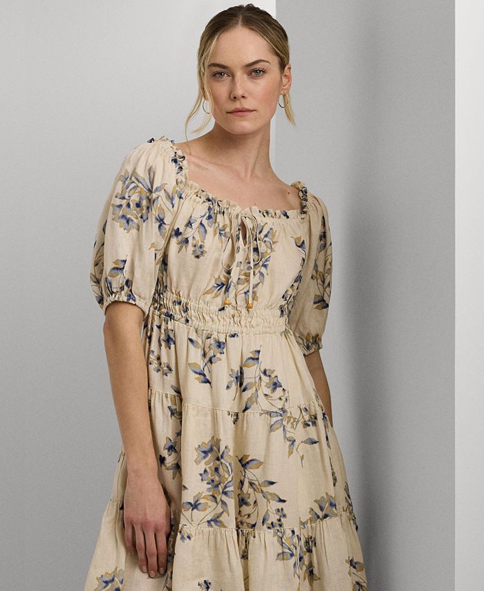 Lauren Ralph Lauren Women's Floral Linen TieNeck Dress Macy's