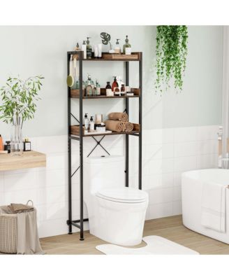 3-Tier Over-The-Toilet Bathroom Shelf Metal Frame Space Saver Rack with 4 Hooks