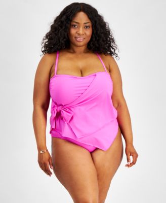 Shop Becca Etc Plus Size Color Code Side Tie Tankini Top Hipster Bikini Bottoms In Vivid Pink