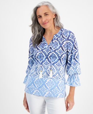 JM Collection - Petite Myra Ombre Tassel Top, Crreated for Macy's