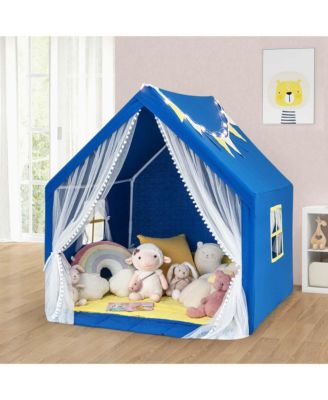 Large Play Tent Kids & Toddlers Playhouse with Washable Cotton Mat, Star Lights