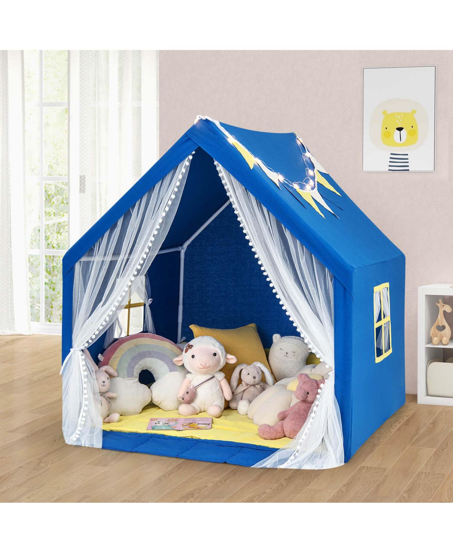 Детская игрушка Costway Large Star Light Play Tent with Washable Cotton Mat, Ages 2+, цвет: Синий — фото 3