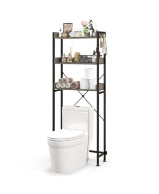 3-Tier Over-The-Toilet Bathroom Shelf Metal Frame Space Saver Rack with 4 Hooks