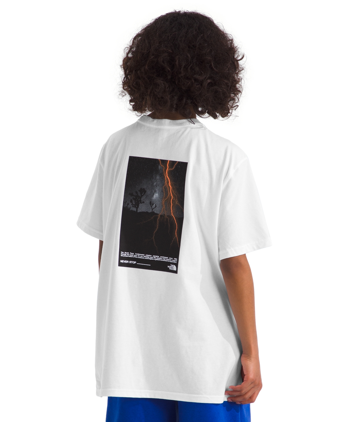 Shop The North Face Big Boys Never Stop Lightning Graphic T-shirt In Tnf White,tnf Black,radiant Poppy