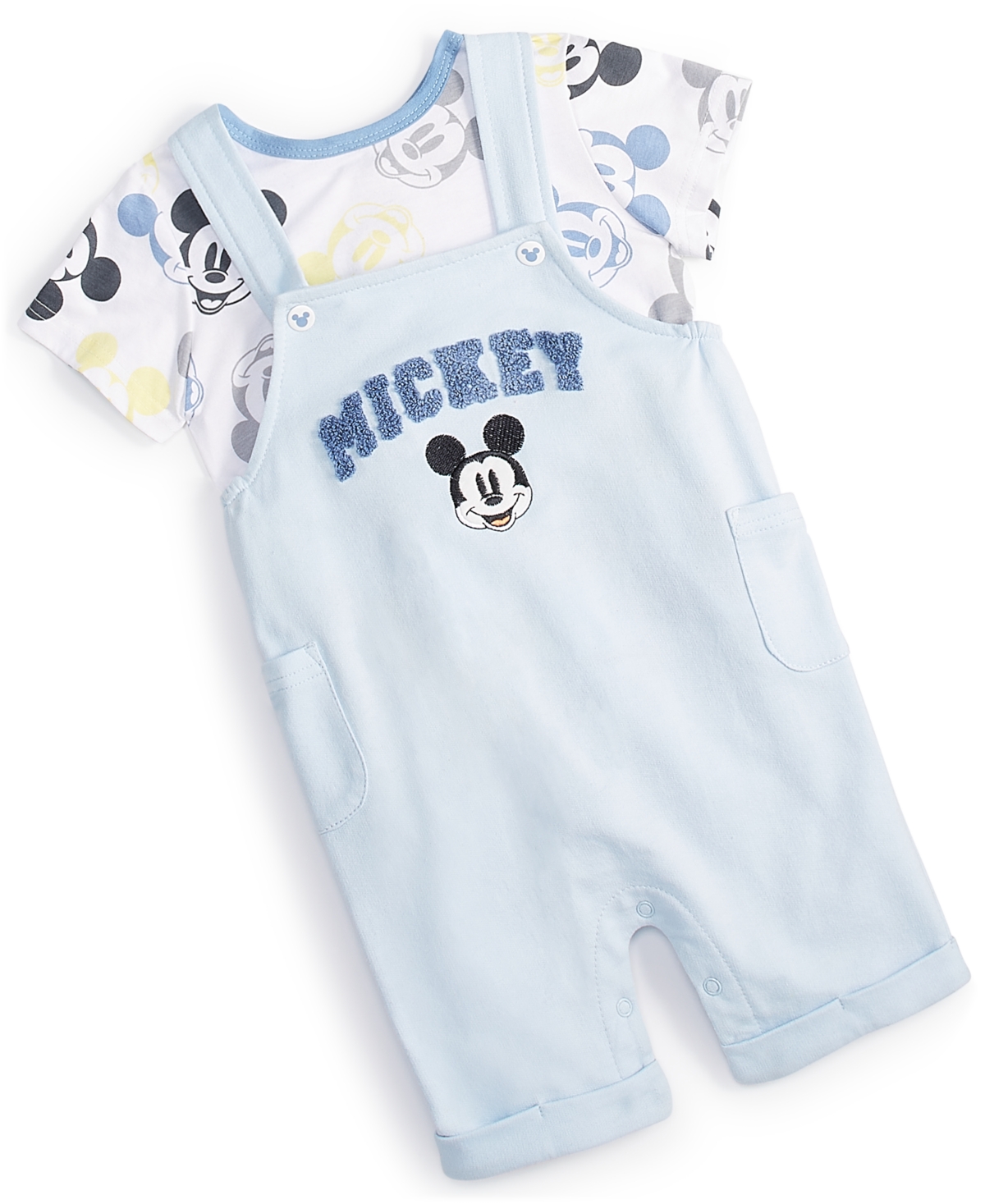 Shop Disney Baby Mickey Mouse T-shirt & Shortall, 2 Piece Set In Light Blue