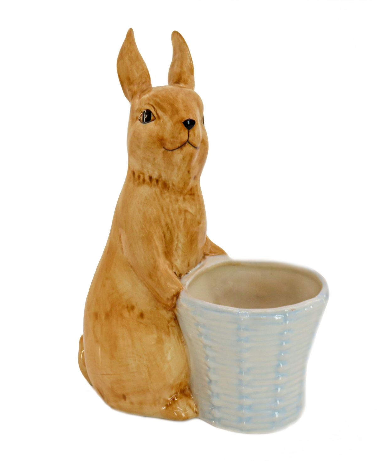 11" Ceramic Bunny with White Basket - Brown