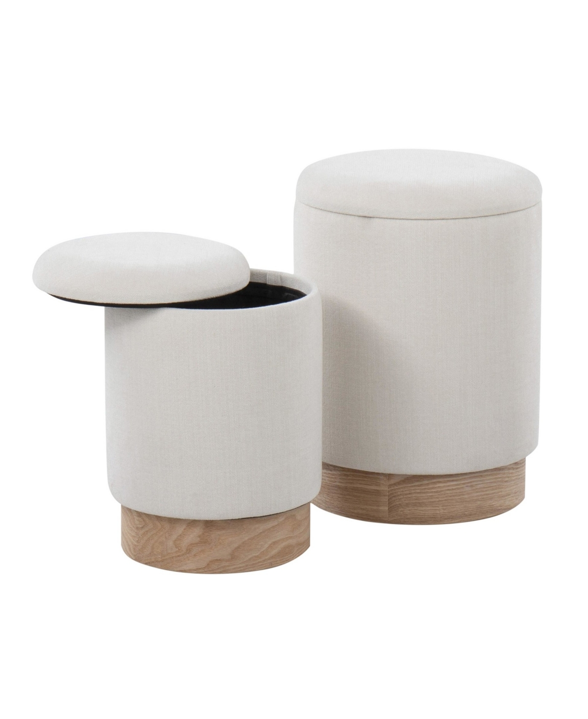 Marla Contemporary Nesting Ottoman Set in Wood and Fabric by Lumisource - Cream Fabric