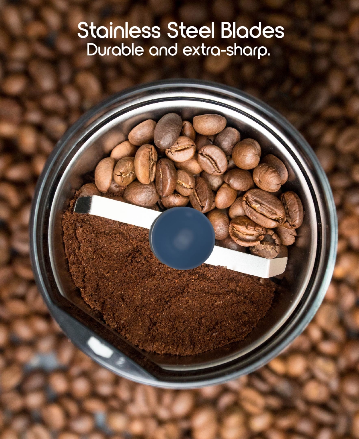 Tzumi Puree Electric Coffee Grinder, One-Touch Spice, Herb, and Coffee Bean Grinder with Stainless Steel Blades