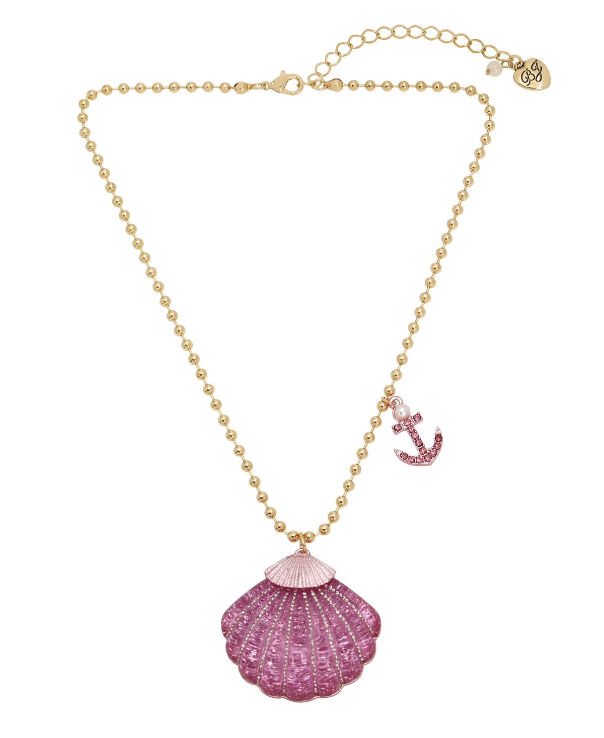 Betsey Johnson Faux Stone Seashell Pendant Necklace In Pink,gold