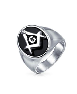 Square Compass Black Oval Signet Freemason Masonic Ring Stainless Steel