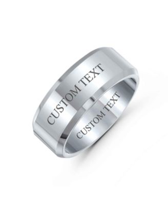 Simple Polished Titanium Band Ring Beveled Edge Silver Tone Comfort Fit 8MM
